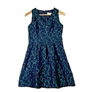 Ann Taylor Loft Women's Dress  Sz 2P Green Leopard Print Fit Flare Party Mini